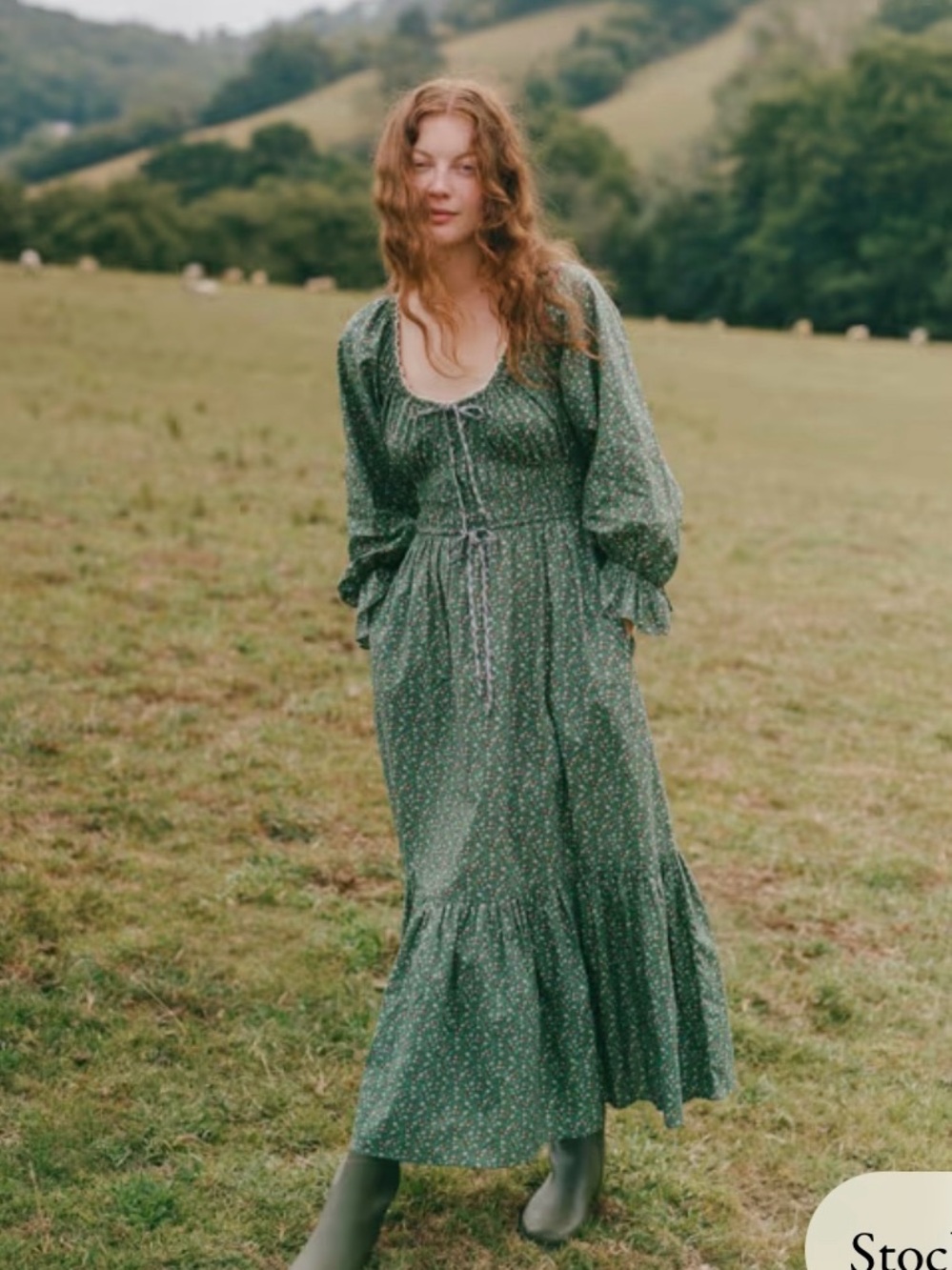 The Raquel Dress | Acorn Forest Green Long Sleeve Maxi Dress Scoop Neck Cottage